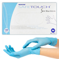Рукавички нітрилові блакитні Medicom SafeTouch Slim Blue 4,2 г (1 пачка, 100 шт) розмір M - головне фото