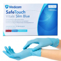 Рукавички нітрилові блакитні Medicom SafeTouch Vitals Slim Blue 3 г (1 пачка, 100 шт) розмір XS - головне фото